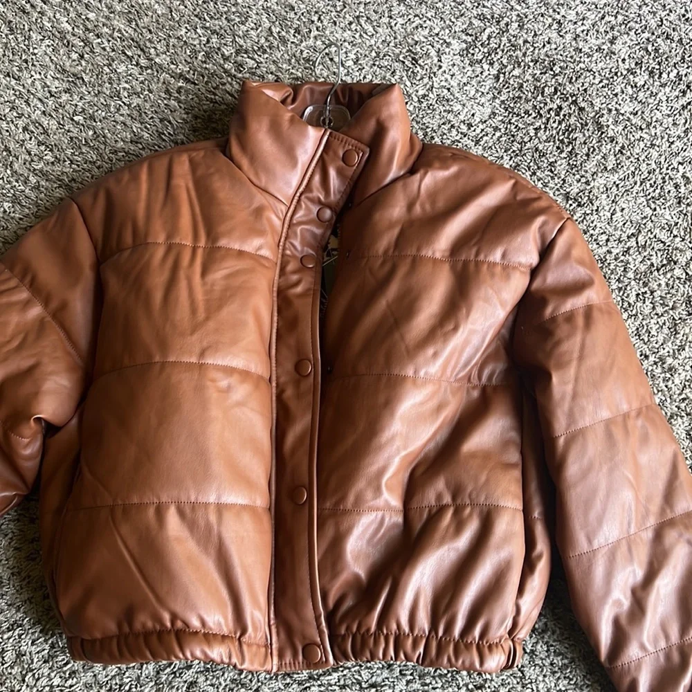 ME JANE Faux Leather Puffer Jacket Size L - Picture 5 of 10